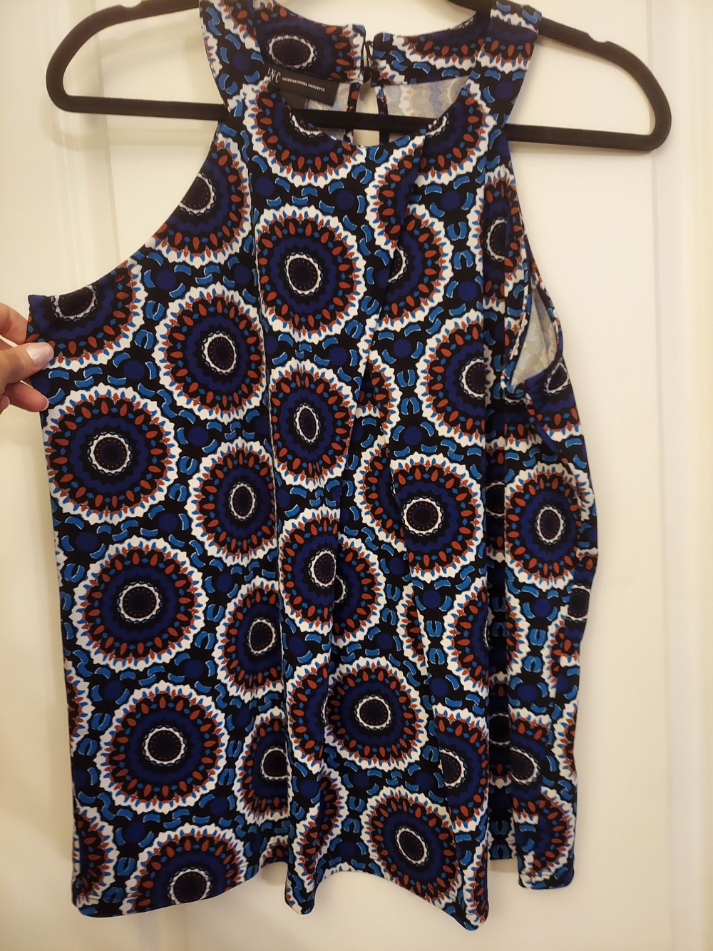 INC International Concepts Navy Blue, Brown, And While Halter Top. Large